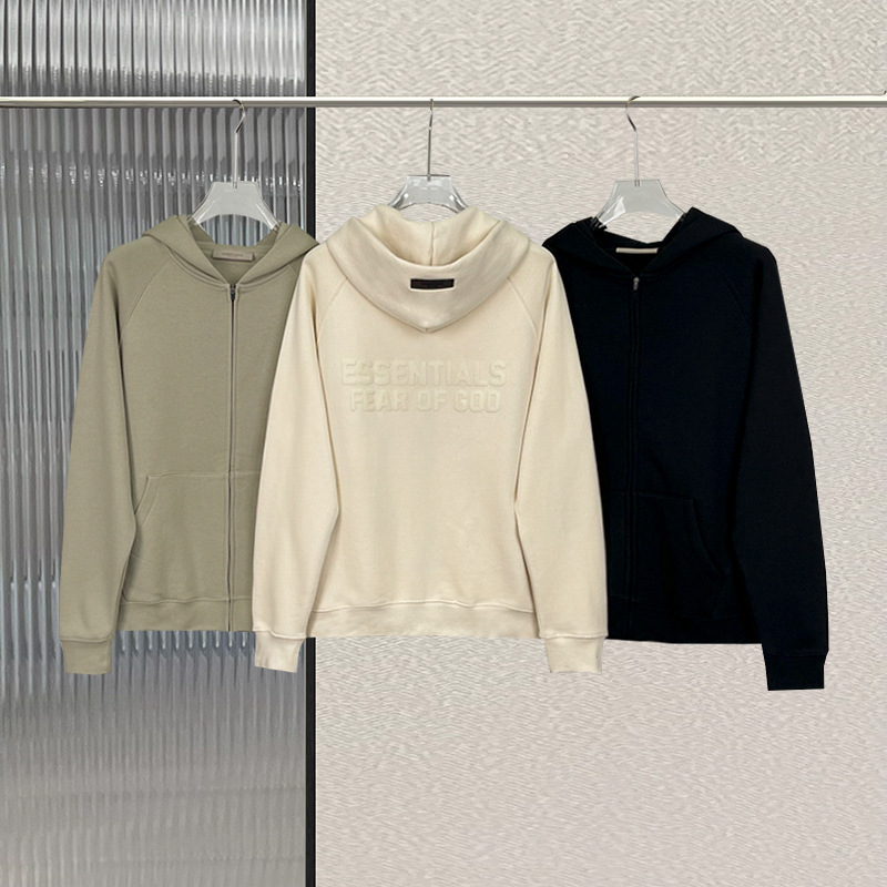 FOG zipper coat New same color ESSENTIALS flocking high street loose casual cardigan hooded sweater fashion