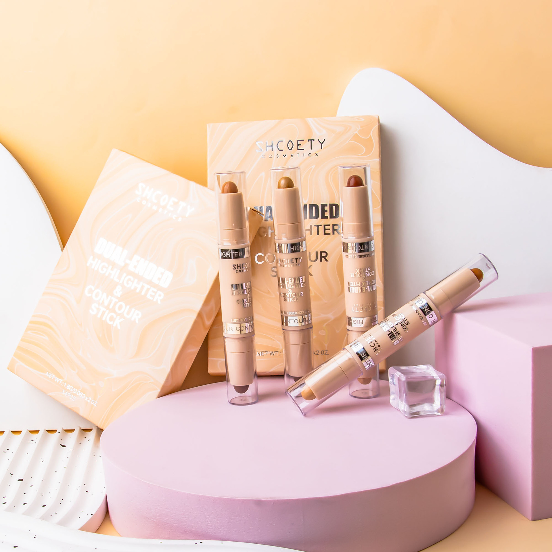 SHCOETY Double-head Contouring Stick, High-gloss stick set, matte three-dimensional Contouring, Nose shadow brightening, Sleeping Pen, Cross-border undefined