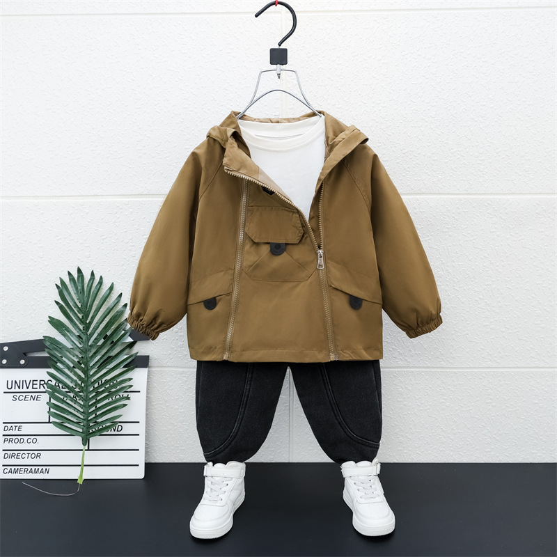 5881 gabardina para niños ropa de primavera y otoño 2025 nuevo estilo de niño con capucha chaqueta de red para bebés otoño chaqueta de todo fósforo marea