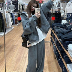 休闲穿搭大码感运动套装女卫衣风连帽春秋季慵懒高级韩系整套早秋