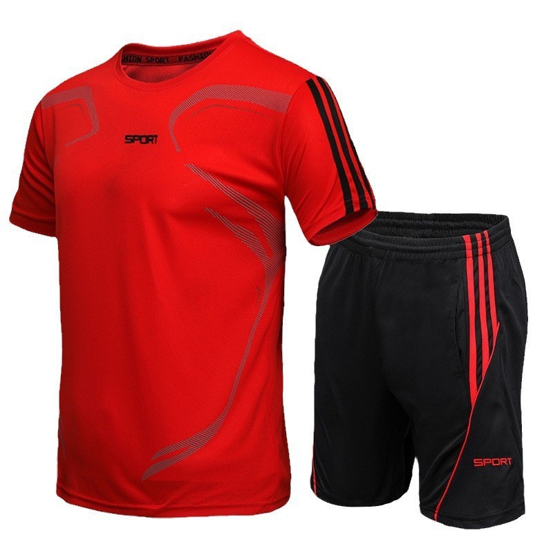 Conjunto deportivo informal transfronterizo para hombre, ropa deportiva de baloncesto de verano, conjunto de dos piezas de pantalones cortos deportivos de manga corta para fitness y running.