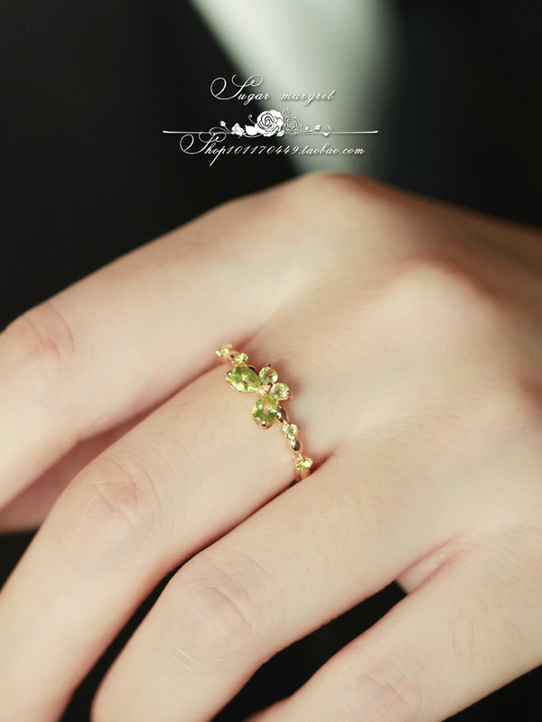 Love Rain Butterfly ミニ絶妙な小さな新鮮な高模造天然ペリドットライト高級多用途リングシルバー針イヤリングネックレス|undefined