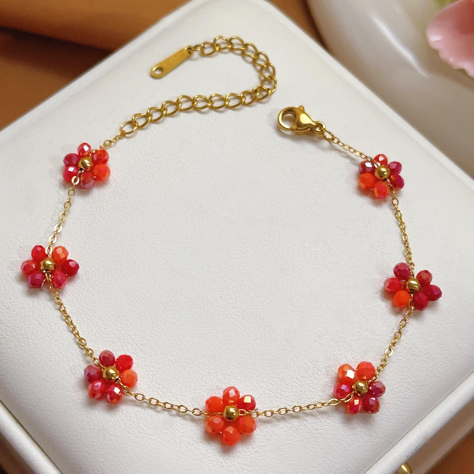 Boemia transfronteriza collar de cuentas pulseras tobillas hechas a mano niña pequeña flor perlas de vidrio titanio conjunto de joyería de acero image 3