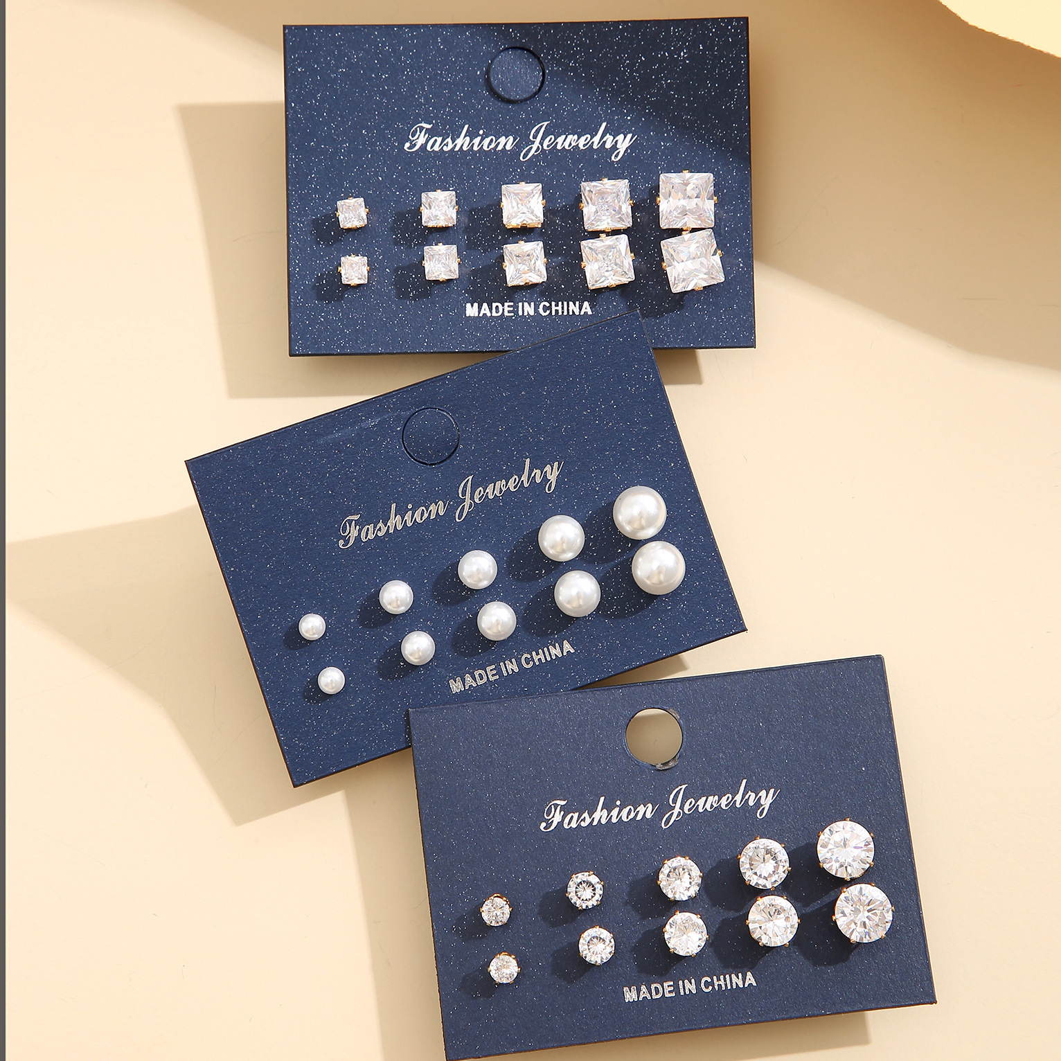 Metal Material Simple Style Square Metal Plating Metal Zircon Ear Studs 1 Set