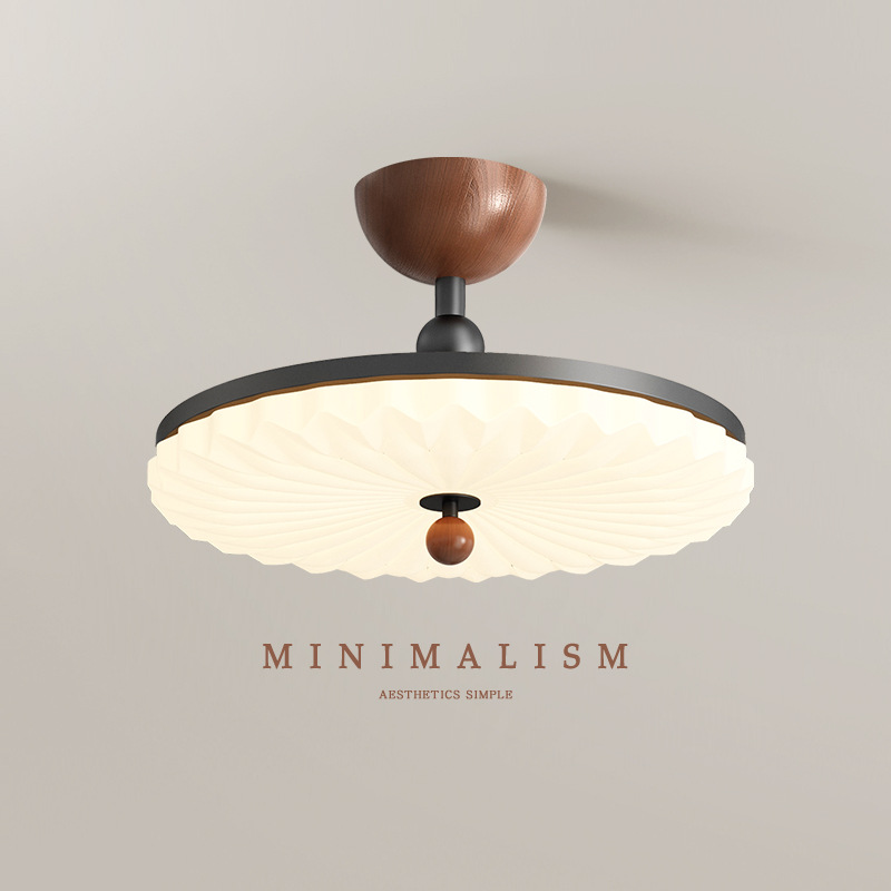 [Seleccionado] Lámpara de techo simple de estilo crema medieval, candelabro de grano de madera de nogal, lámpara de protección ocular de espectro completo retro americano