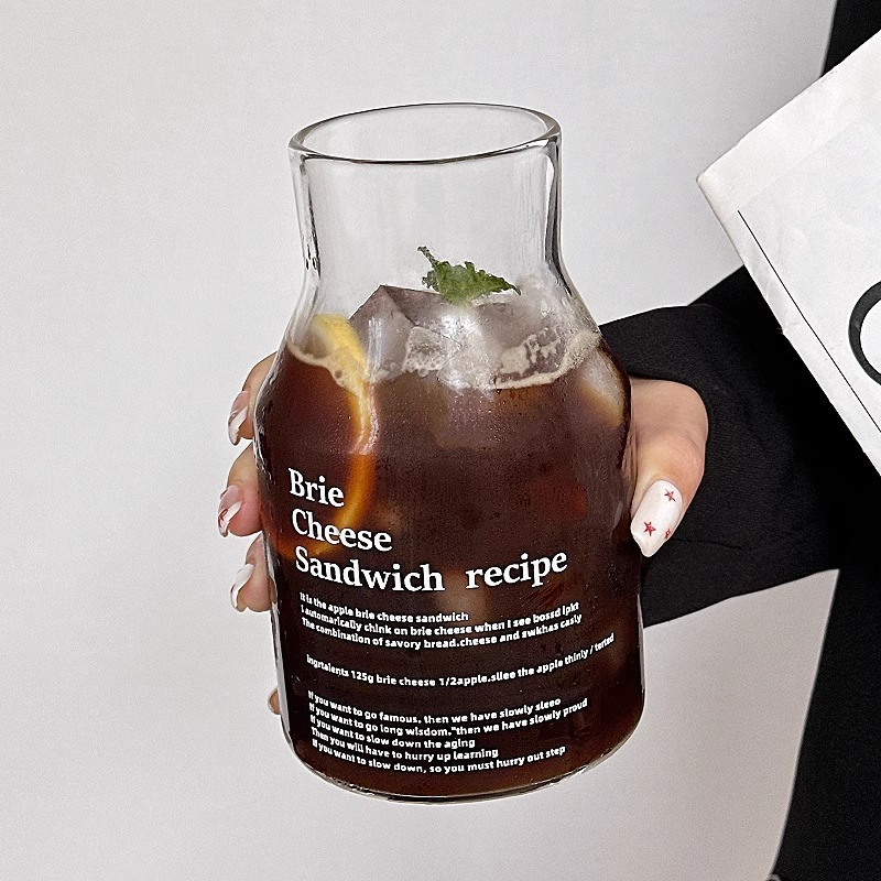 Ins Style Glass Household Drinking Cup Simple Letter Cold Extract Coffee Cup Large Capacity Bubble Tea Suction Cup