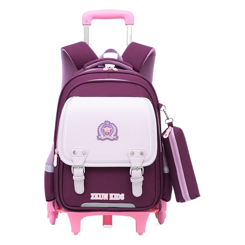 Los niños de la escuela primaria estudiante carro mochila Escuela Primaria gran capacidad multi-capa de reducción de la carga de protección de la columna vertebral de doble uso niños y niñas mochila al por mayor