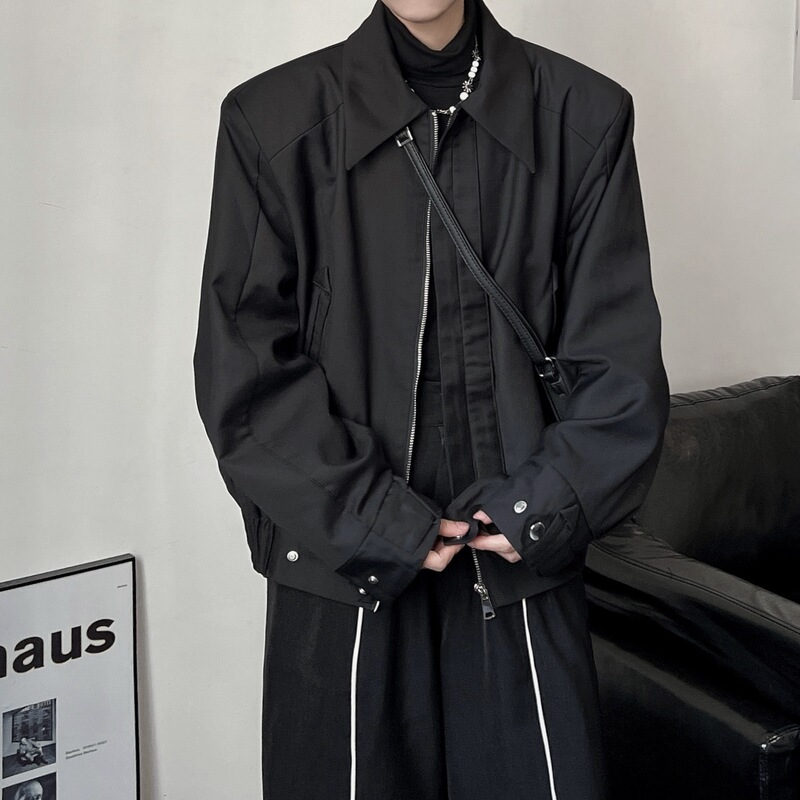vintage American-style Biker Jacket Men's Trendy Brand Black Samurai Jacket High-grade Plutton Handsome Short Bomber Jacket
