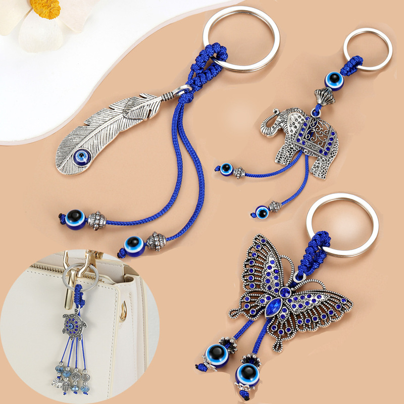 Cross-border Keychain Devil's Eye Leaves Butterfly Cross-border Jewelry Creative Keychain Blue Eye Bag Pendant