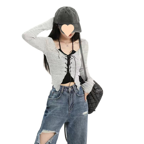 Sweet and Spicy Sister Top Inner Knit Sweater for Women 2025 Spring Design Pure Desire Backless Camisole Long Sleeve Top Set