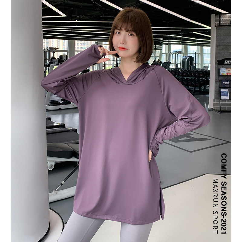 Yoga Clothing Hooded Fitness Clothing Spring and Autumn Slim plus size Sportswear Women's Running Room Loose 100.00kg chubby girl Blouse