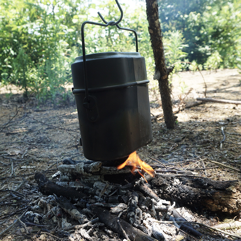 Fábrica al por mayor 79 alemán militar al aire libre camping caja de almuerzo de tres piezas climatizada aleación de aluminio caja de almuerzo portátil