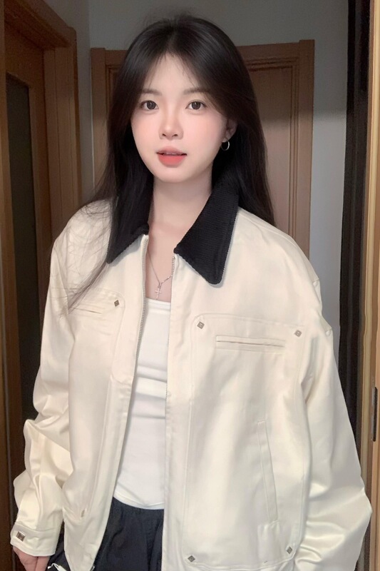 复古巴恩风翻领夹克外套女秋季新款宽松小个子初秋穿搭工装上衣潮|undefined