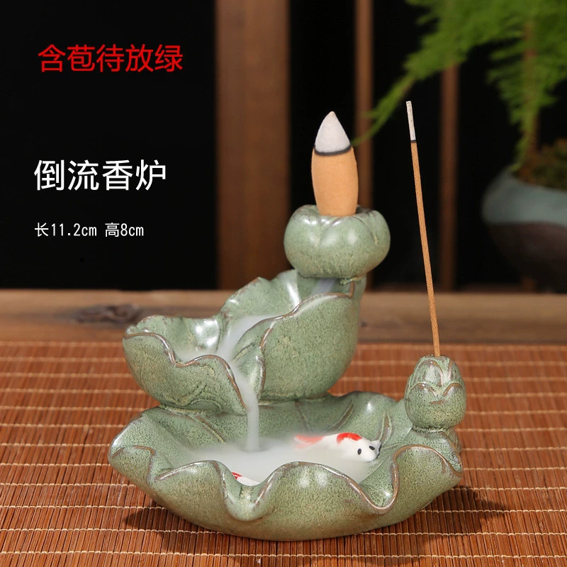 Ceramic Backflow Incense Burner, Lotus Inverted Design, Decorative Buddha Incense Holder