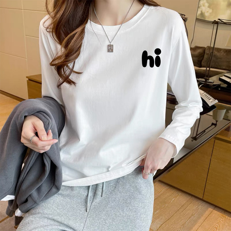 Pure Cotton Long-Sleeved T-Shirt for Women 2025 Autumn and Winter Hot New Style White Loose Slimming Look Top Winter Inner Layering Shirt