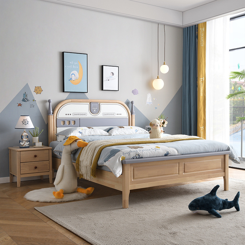 Nórdico juvenil de madera maciza cama infantil 1,2 m cama individual 1,5 m para niños y niñas almacenamiento cama de madera maciza