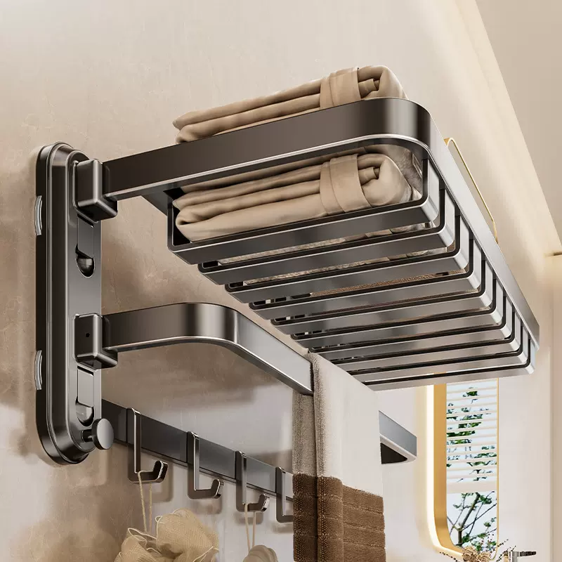 强力吸盘浴巾架免打孔卫生间毛巾收纳架多功能折叠网篮浴室置物架