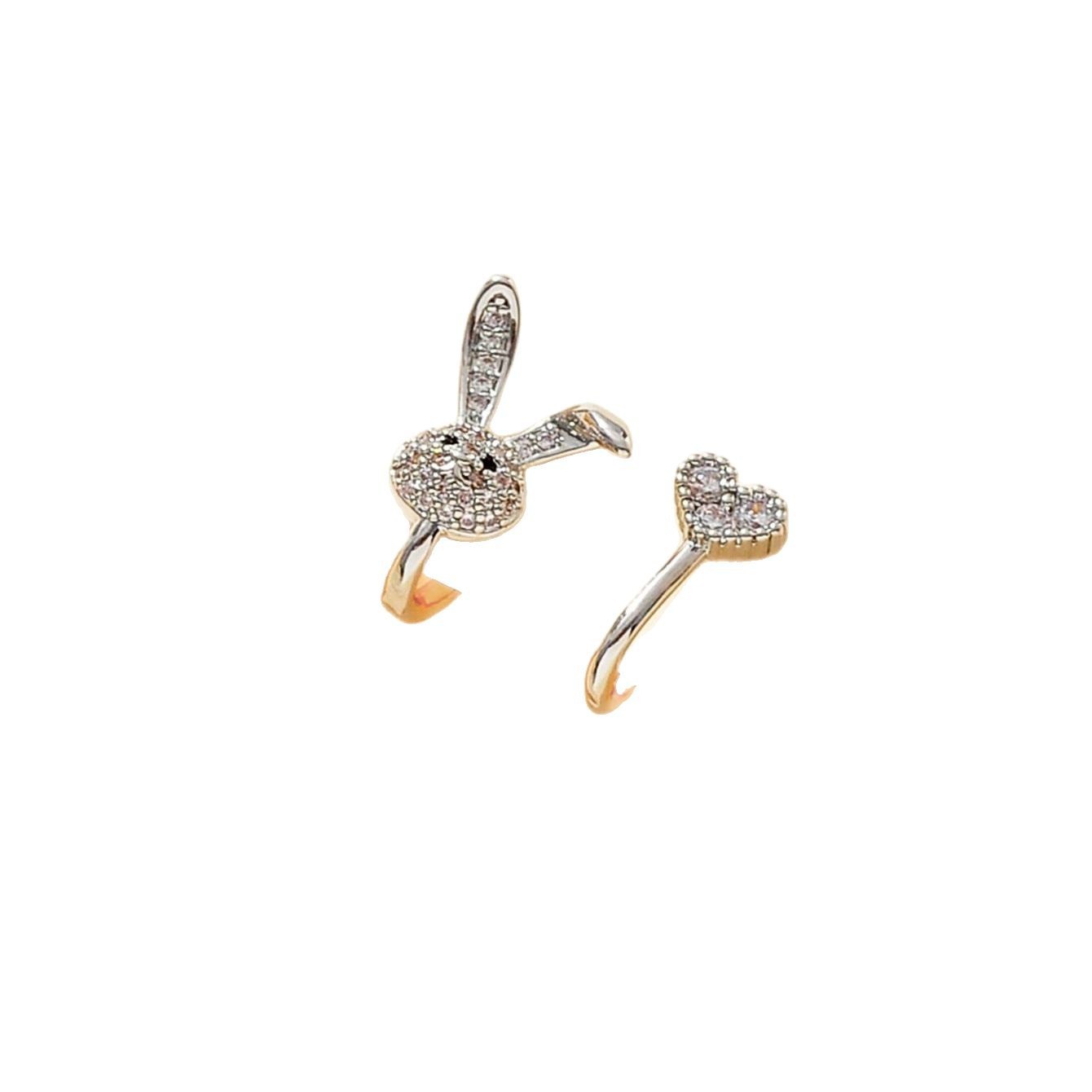 Diamond Studded Heart Rabbit Nose Ring Set Fashion Jewelry_voghion.com