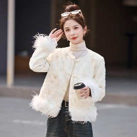 2025秋冬羽绒内胆新中式中国风盘扣驼鸟毛小香风90白鸭绒外套上衣