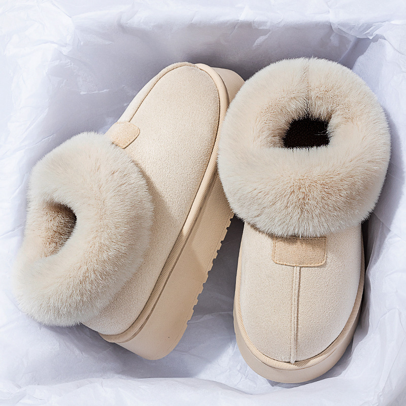 New Snow Boots, Cotton Slippers for Women, Winter Wearable Couple Cotton Shoes, Fleece-Lined, Thickeneded, Warm Furry Slippers with Heels