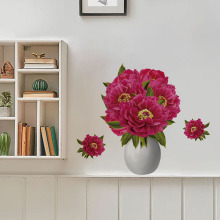 跨境红色花朵花瓶温馨墙贴纸装饰客厅卧室书房自粘可移除pvc壁画