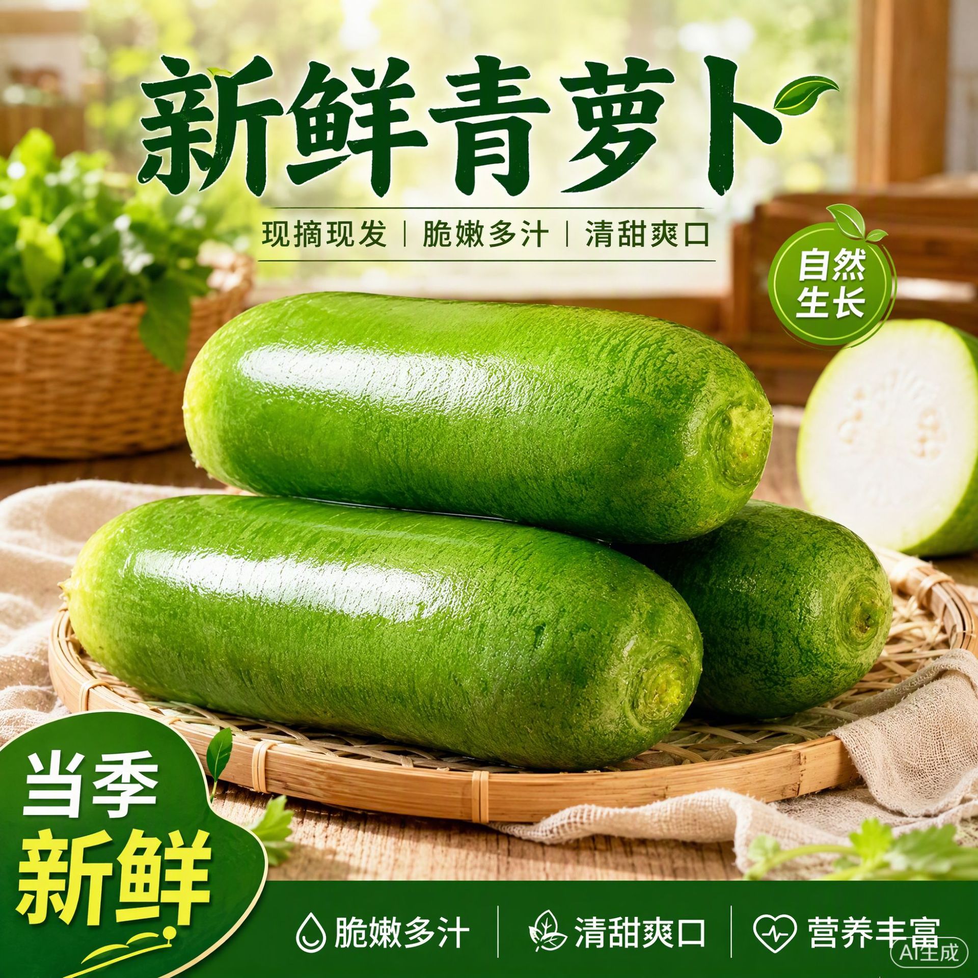 潍坊萝卜水果萝卜甜脆水果型潍县沙窝青萝卜10斤新鲜天津生吃正宗