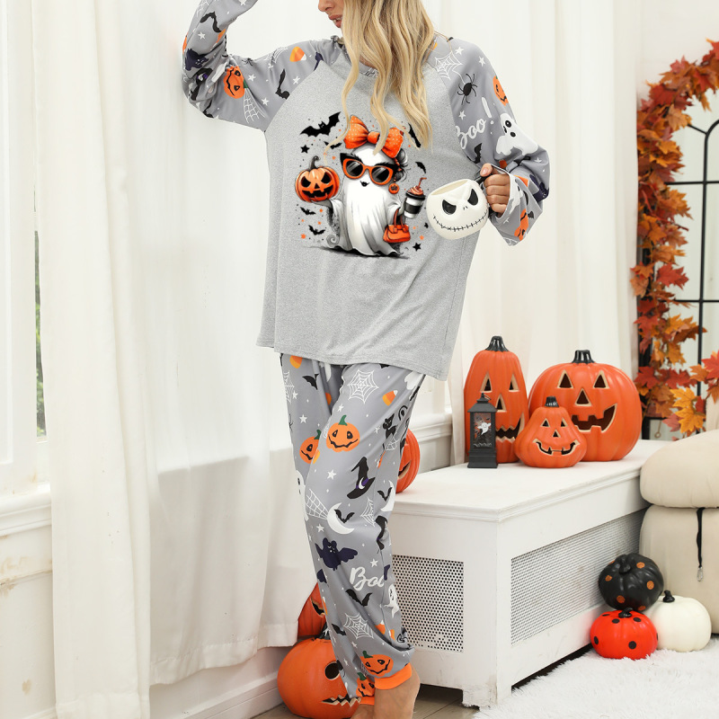 Cross-Border Women's Home Wear European and American Halloween Pajama Set Two-Piece Separate Home Wear Pajamas Pod Customization