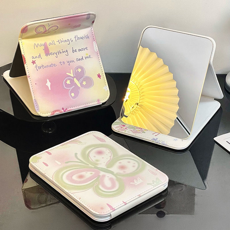 Espejo plegable espejo de tocador de escritorio de un solo lado pequeño dormitorio de estudiantes portátil de alto aspecto Oficina escritorio hogar