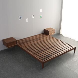 Nordic Black Walnut Bed Frame All Solid Wood Teenager Modern Simple Light Luxury Low Bed Bedroom No Backrest Bed