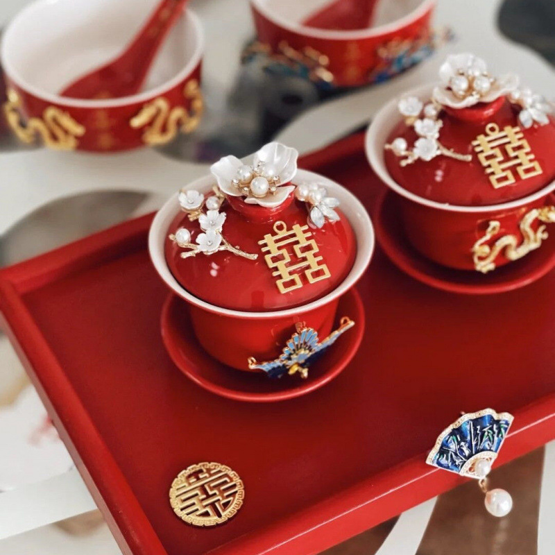 Tazas de té de boda de bodas de bodas de cerámica de decoración hecha a mano taza de boda