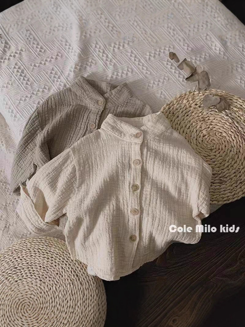 Mori retro ~ Camisa de algodón para niños estilo occidental collar de pie bebé Camisa de algodón estilo coreano camisa de moda para niños moda