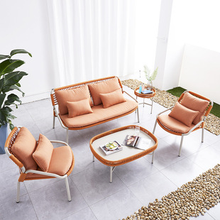 Nordic Style Outdoor Rope Sofa Model Room Living Room Terrace Simple Woven Rattan Chair Sofa Garden Villa Sofa