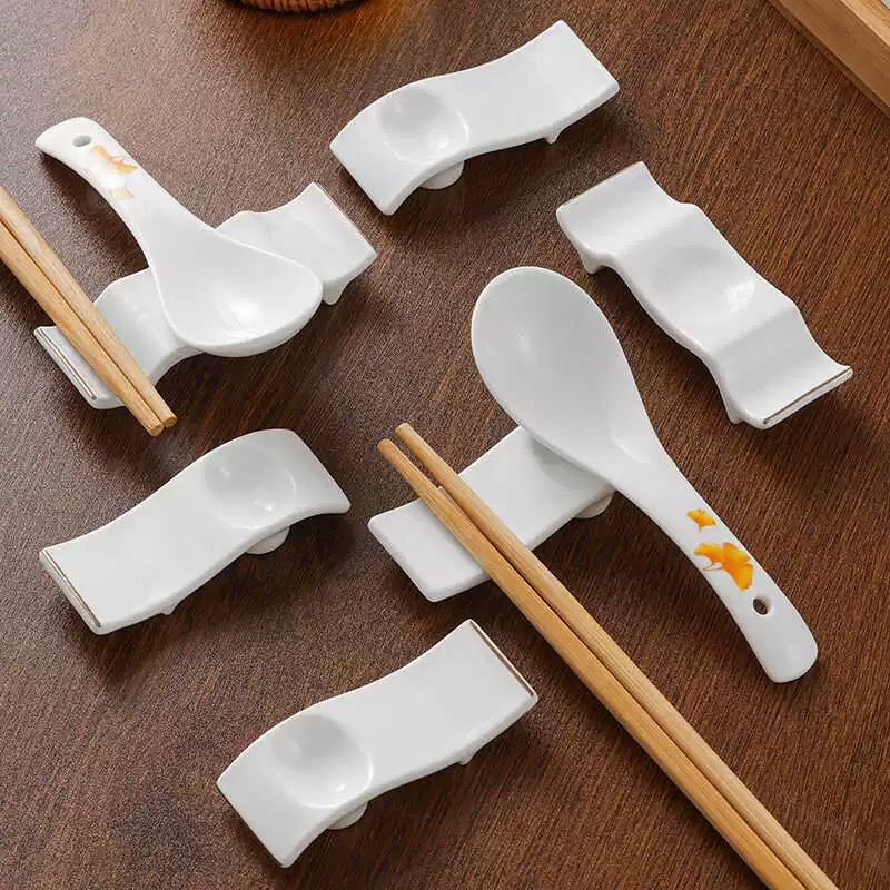 Commercial Ceramic Gold-Painted Chopstick Holder, High-End Hotel Restaurant-Specific Ceramic Dual-Purpose and Triple-Purpose Spoon and Chopstick Holder Tableware