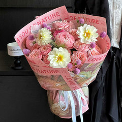 田園油畫包裝紙玫瑰鮮花印花包花紙花束英文藝術紙手工diy花藝紙