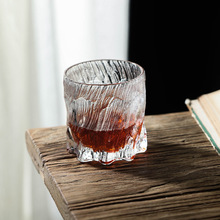 日式家用小众岩石设计啤酒杯磨砂雕花玻璃杯威士忌杯子复古洋酒杯
