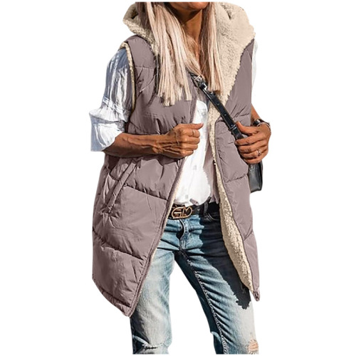  Amazon European and American Solid Color Hooded Cotton Vest Double-Sided Wear Fitted Seven Colors Eight Sizes Winter Vests