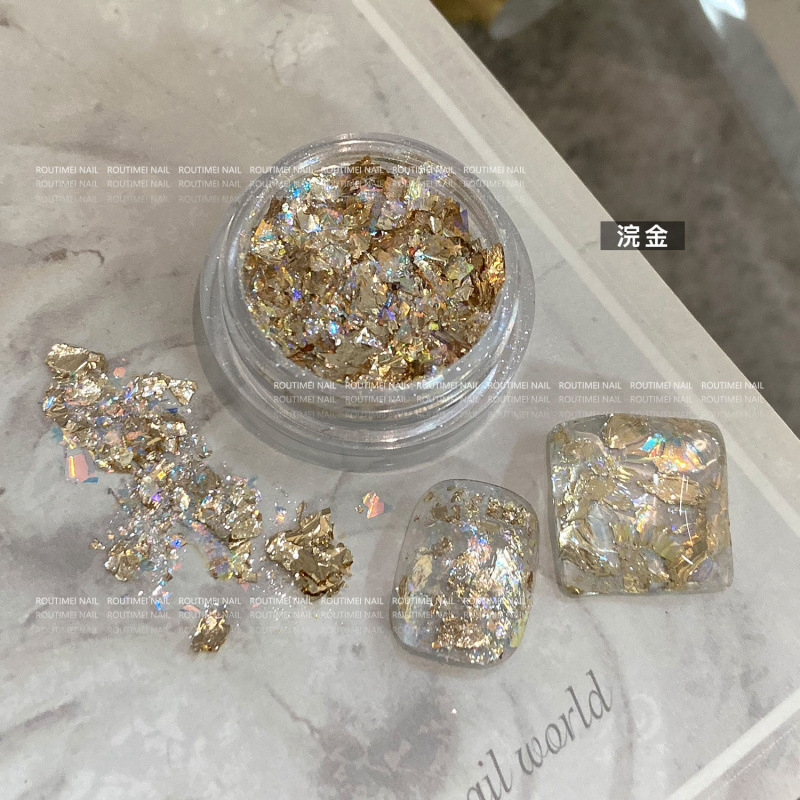 梦幻冰晶高光欧泊云锦粉 香槟金箔纸美甲 超闪超薄贴合日系装饰金|undefined