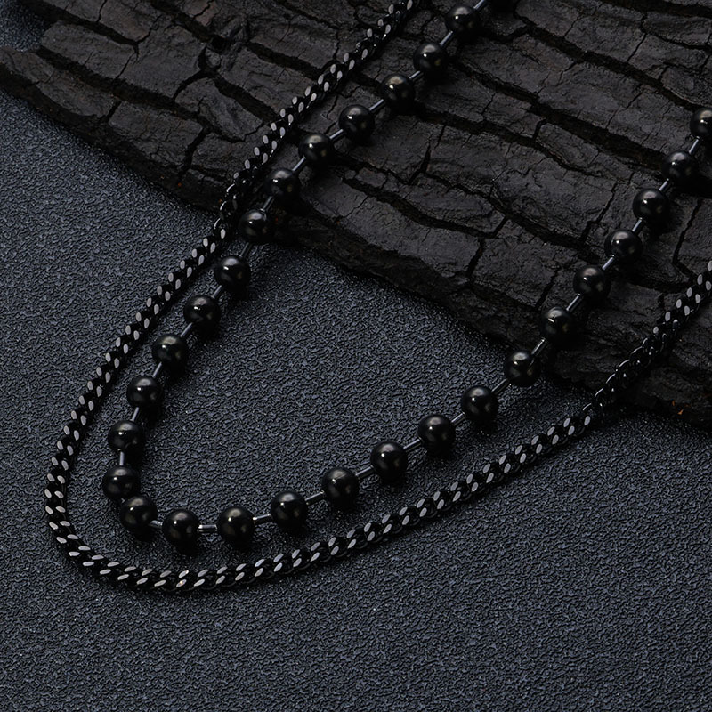 Casual, Daily, Street Occasion 667 Stainless Steel Material Solid Color Pattern Retro Simple Style Solid Color 667 Stainless Steel Men's Double Layer Necklaces Men Layered Necklaces