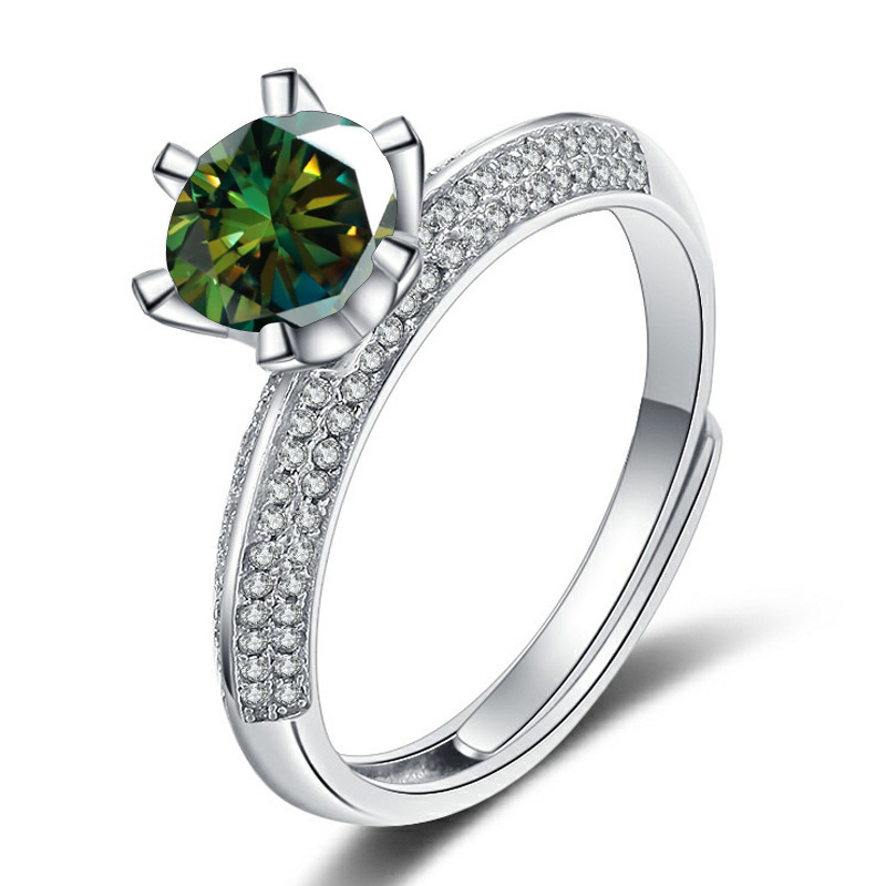 Color transfronterizo de un quilate S925 plata anillo de piedra de mozan, mitad de la pared de la montaña puede ajustar el anillo para hombres y mujeres