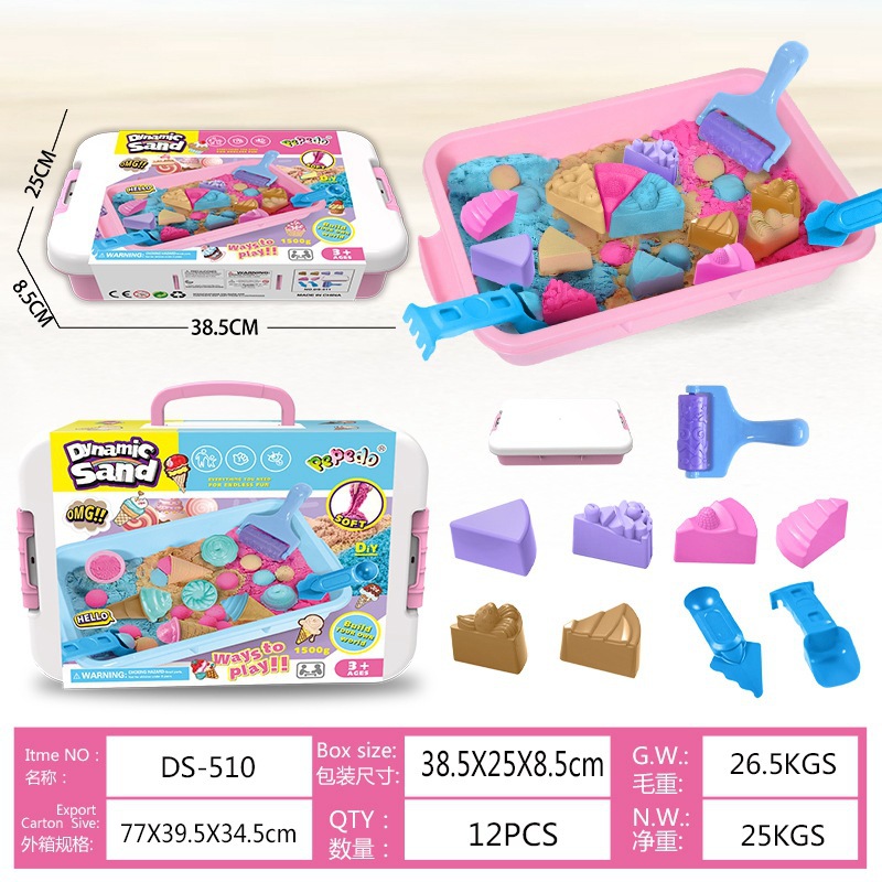Juguetes para niños arena de almacenamiento conjunto de pastel helado maleta arena de cuarzo plástica arena de color juegos