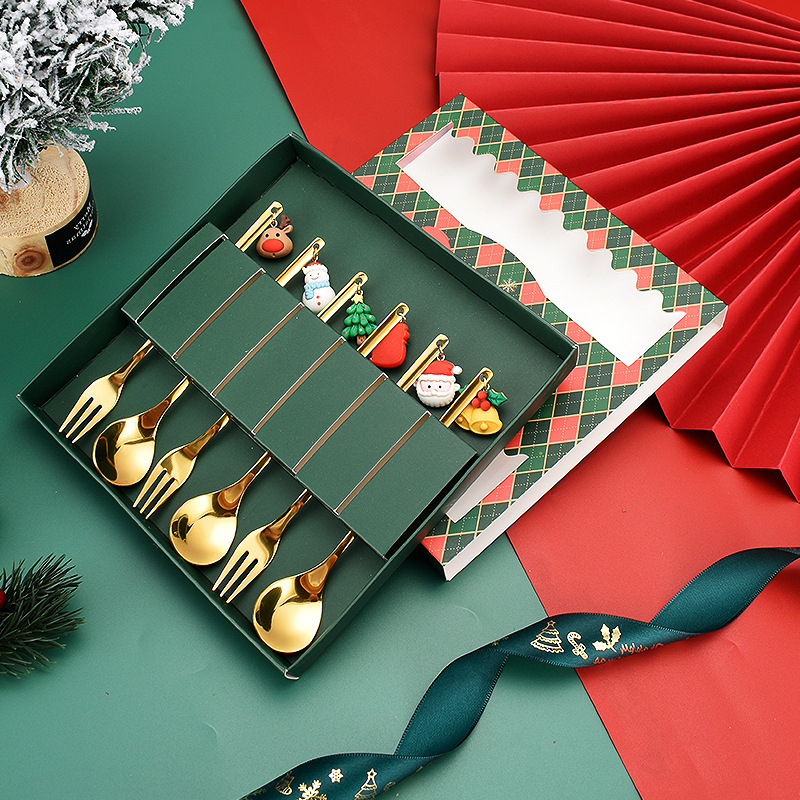 Cross-Border Mingrui Stainless Steel Fork and Spoon Set Creative Cute Christmas Pendant Tableware Cake Spoon Fruit Fork