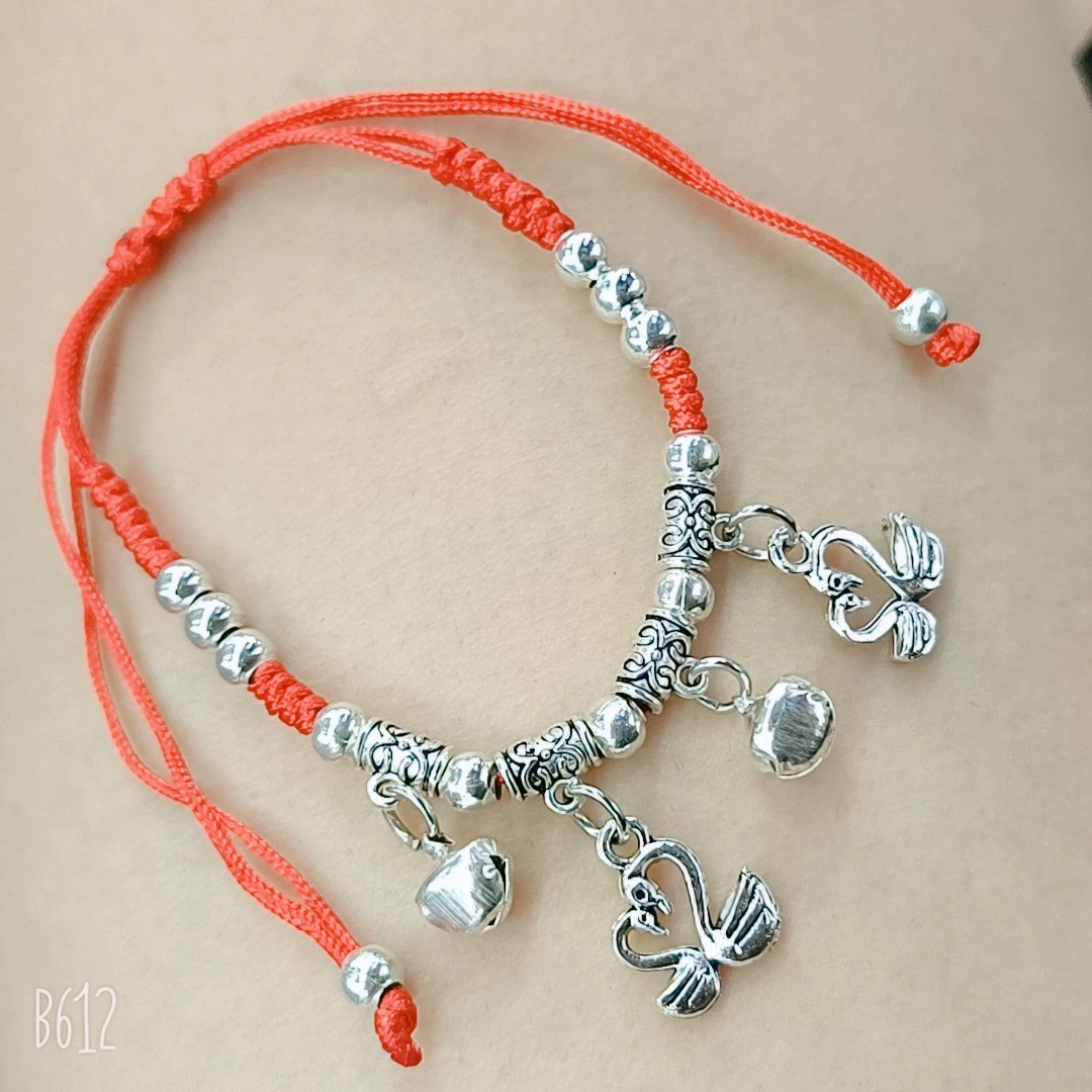 Woven Red Rope Bracelet, Miao/Tibetan Silver Alloy Charms, Ankle & Wrist, Multiple Styles