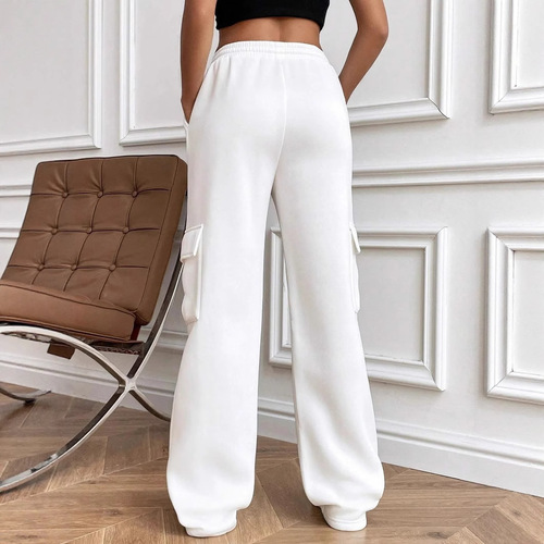 Men's and Women's Drawstring Spring and Autumn Wide Leg Loose New Style Multifunctional Pocket Sport Pants with Waistband