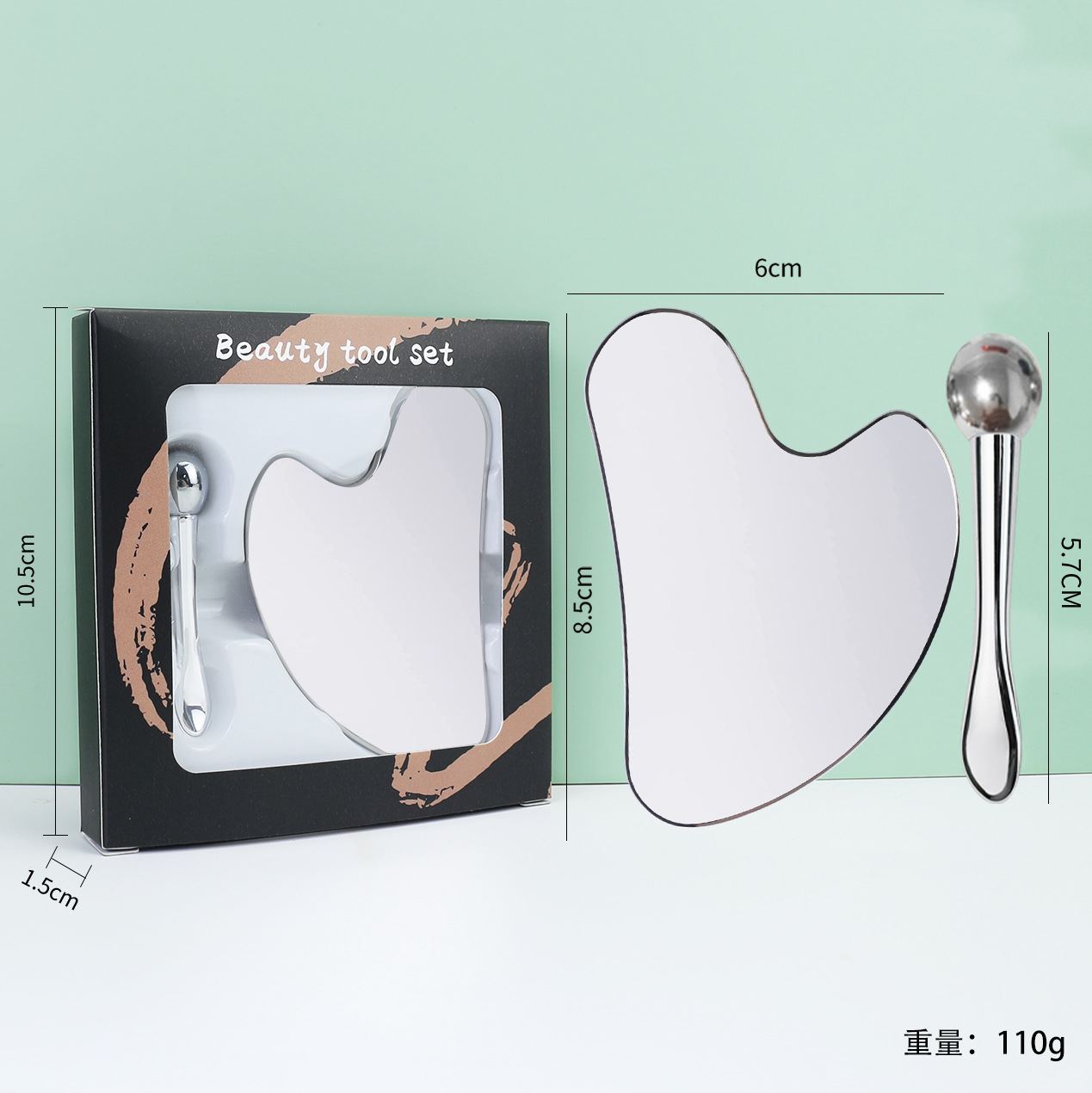 Cross-border especial para herramientas de belleza facial conjunto de corazón 304 acero inoxidable placa de masaje LM el mismo tipo de crema de ojos masaje varilla