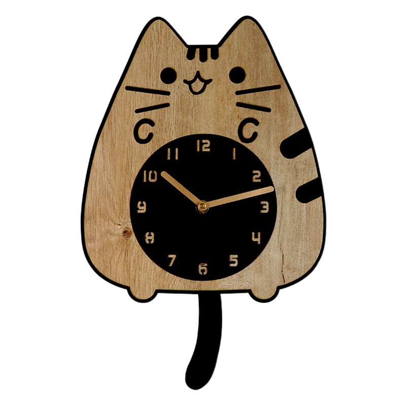 漫画風時計 リビング 子供部屋飾り 小猫が尻尾を振る クリエイティブ 静音 壁掛け時計 テールウォーリングクロック