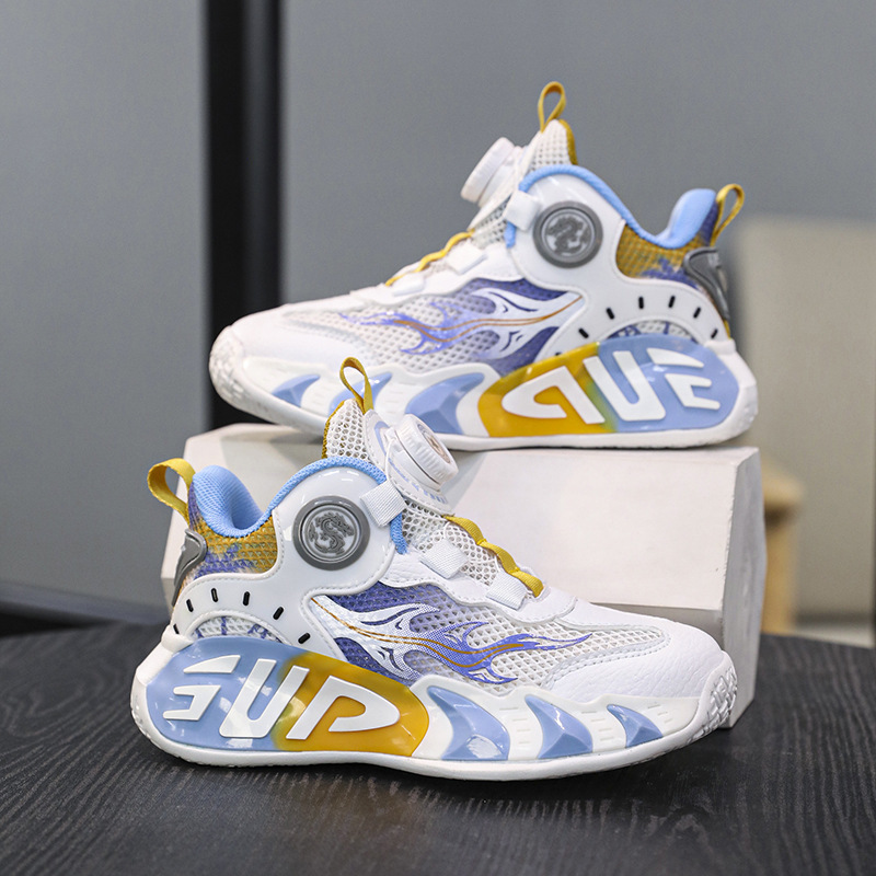 Zapatos para niños, zapatos de baloncesto, 2025 nuevos zapatos deportivos con botones, malla de primavera y verano, zapatos para correr para niños y niñas, niños de mediana edad