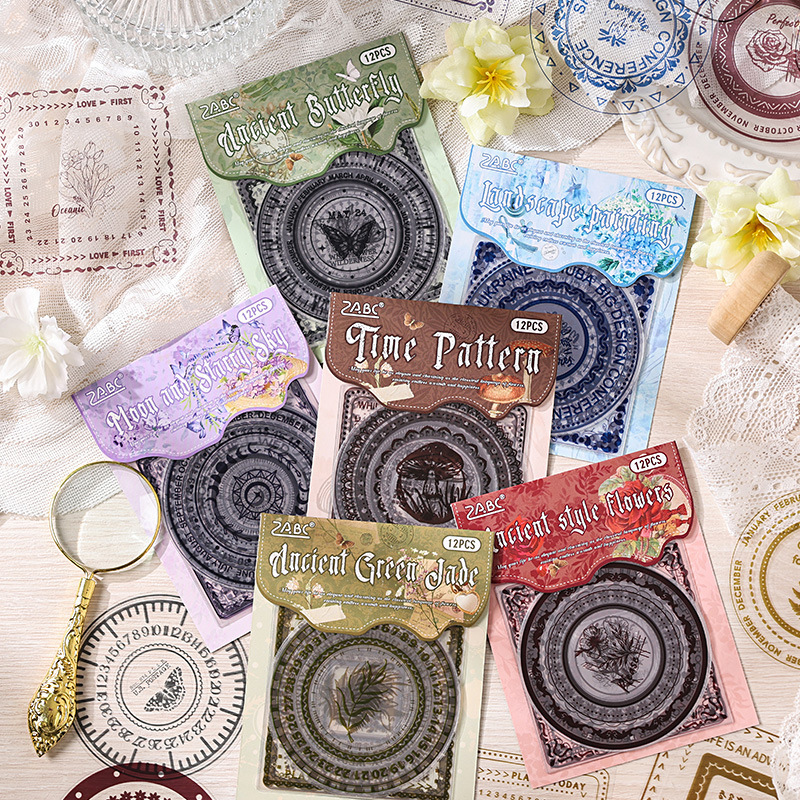 Guarilla de flores impermeable transparente pegatinas de mascotas diy diario pegatinas retro transfronterizas círculo cuadrado pegatinas de encaje