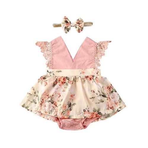 Baby one-piece romper newborn clothing infant sleeveless princess dress summer thin lace crawling suit cross-border wholesale