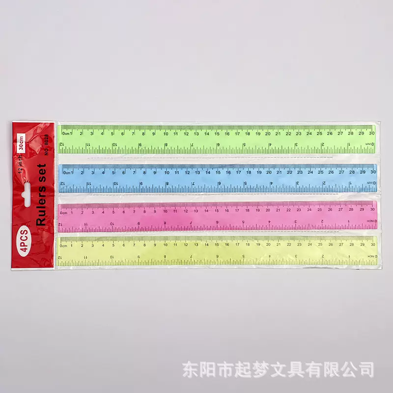 30厘米4连尺子跨境多功能3.0宽直尺透明彩色绘画制图工具绘图尺考