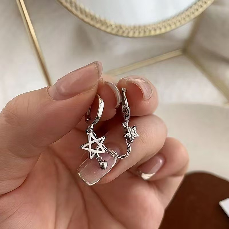 Internet Celebrity Style Stacked Star Earrings for Women, Korean Style, Unique Design, High-End Tassel Five-Pointed Star Earrings